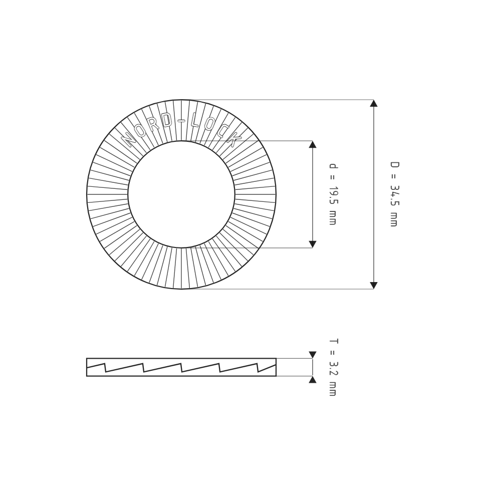 Bản vẽ kỹ thuật Lông Đền Nord-Lock Inox 316 Vành Rộng M18