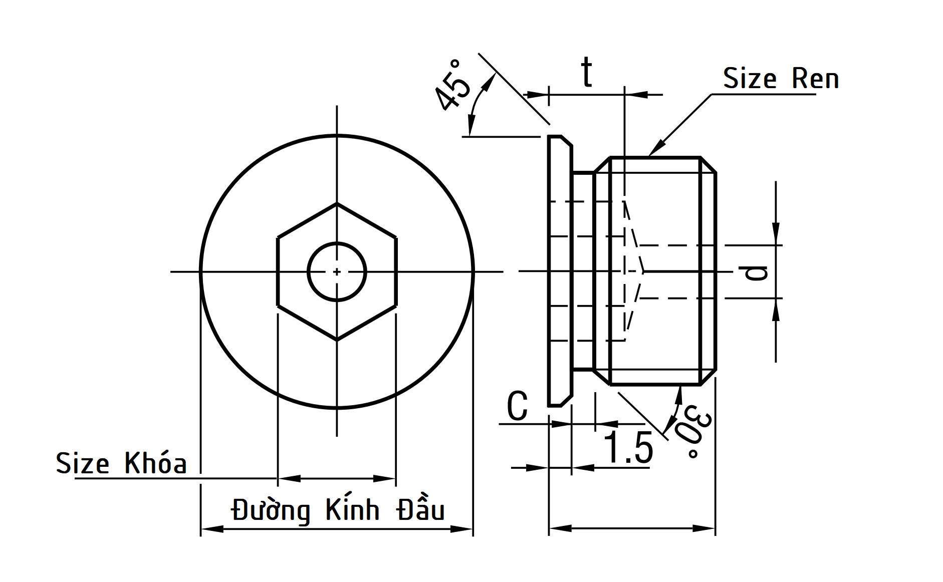 Bản vẽ kỹ thuật Screw Plugs Type Washer Face M10 MSWZH10