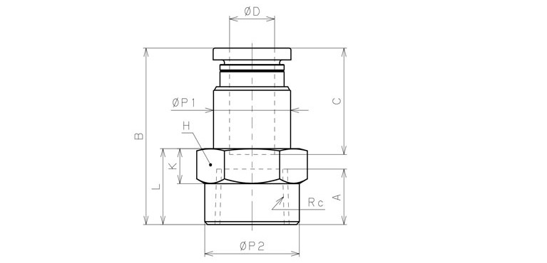 Bản vẽ kỹ thuật Đầu Nối Nhanh Khí Nén Dạng Thẳng Ren Trong Pisco PCF12-N2UW