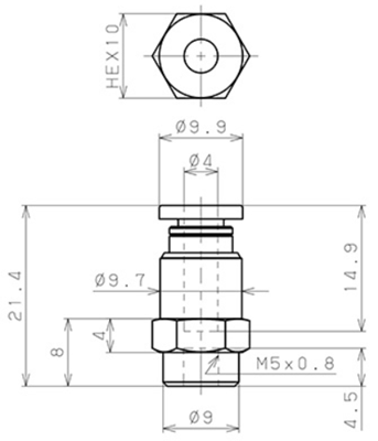 Bản vẽ kỹ thuật Đầu Nối Nhanh Khí Nén Thẳng Phi 4mm Ren Trong M5 Pisco PCF4-M5