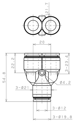 Bản vẽ kỹ thuật Đầu Nối Nhanh Khí Nén Chữ Y Phi 12mm Pisco PY12
