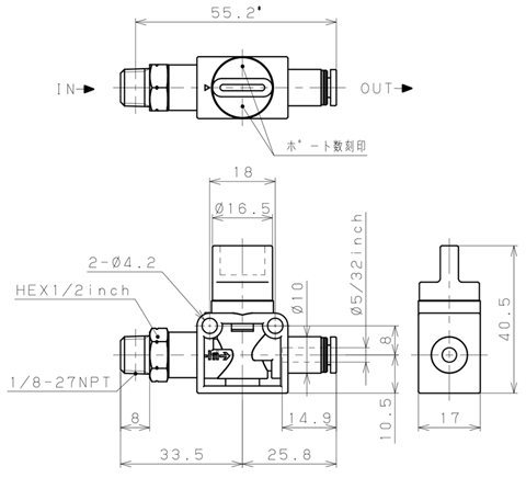 Bản vẽ kỹ thuật Van Tay Khí Nén Pisco HVN1-5/32U