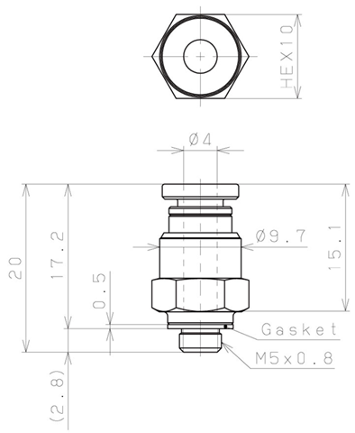 Bản vẽ kỹ thuật Đầu Nối Nhanh Khí Nén Dạng Thẳng Thân Lục Giác Ren Ngoài Pisco KC4-M5-1