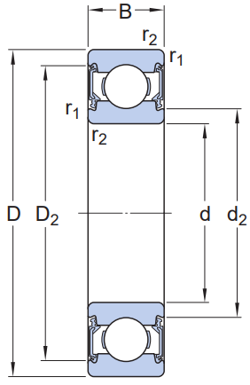 Bản vẽ kỹ thuật Vòng Bi Cầu Rãnh Sâu SKF 607-2RSH (7x19x6) Phốt Cao Su NBR Tiếp Xúc (Hai Bên)