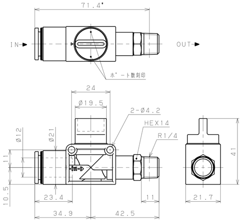 Bản vẽ kỹ thuật Van Tay Khí Nén Pisco HV12-02