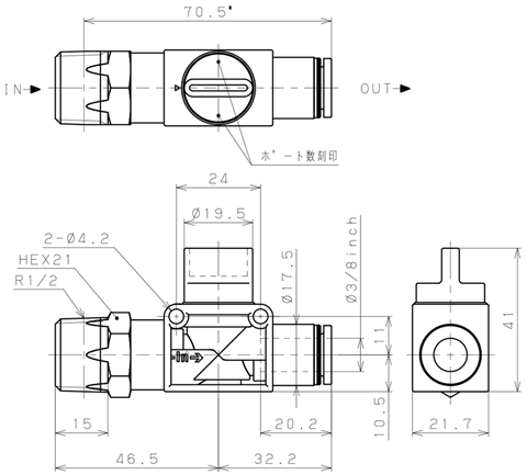 Bản vẽ kỹ thuật Van Tay Khí Nén Pisco HV04-3/8