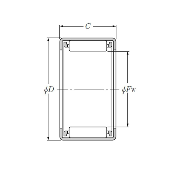 Bản vẽ kỹ thuật Vòng Bi Kim Vỏ Dập 16x22x16 mm NTN HK1616F