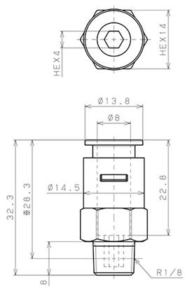 Bản vẽ kỹ thuật Đầu Nối Nhanh Khí Nén Dạng Thẳng Thân Lục Giác Ren Ngoài Pisco APC8-01-C