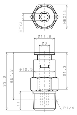 Bản vẽ kỹ thuật Đầu Nối Nhanh Khí Nén Dạng Thẳng Thân Lục Giác Ren Ngoài Pisco APC6-02-N-TP