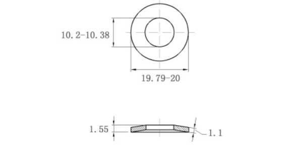 Bản vẽ kỹ thuật Lông Đền Lò Xo Đĩa Thép Đen DIN2093 M10 (10.2x20x1.0)