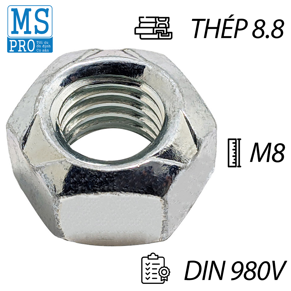 Tán Khóa Thép Mạ Kẽm Trắng Cr3+ DIN980V M8