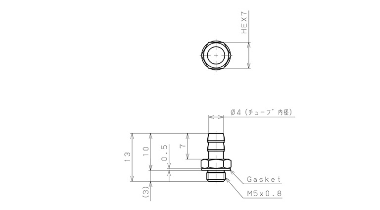 Bản vẽ kỹ thuật Đầu Nối Nhanh Khí Nén Mini ID 4mm Ren Ngoài M5 Pisco LC-0640-M5