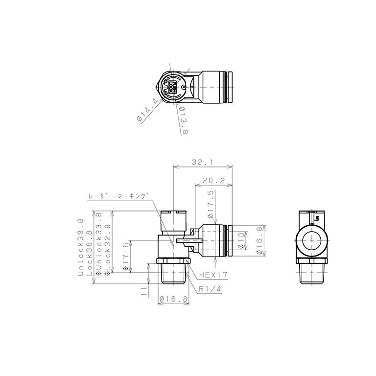 Bản vẽ kỹ thuật Van Tiết Lưu Khí Nén Loại Khóa Đẩy Có Hiển Thị Chỉ Số Pisco JSGC10-02ALW