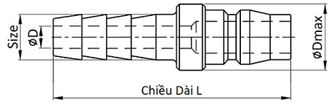 Bản vẽ kỹ thuật Khớp Nối Nhanh Bi Đực - Nối Ống NKC NL-44PH (1/2Inch) Dây Ø13
