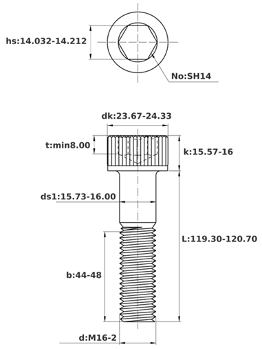 Bản vẽ kỹ thuật Lục Giác Chìm Đầu Trụ Inox 304 DIN912 M16x120 Ren Lửng