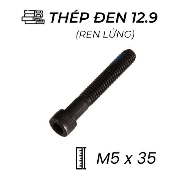 Lục Giác Chìm Đầu Trụ Thép Đen 12.9 DIN912 M5x35 Ren Lửng