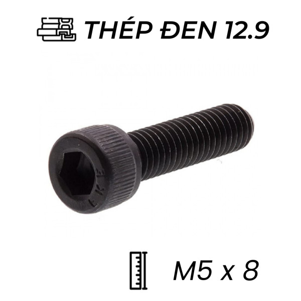 Lục Giác Chìm Đầu Trụ Thép Đen 12.9 DIN912 M5x8 (50Cái/Bịch)