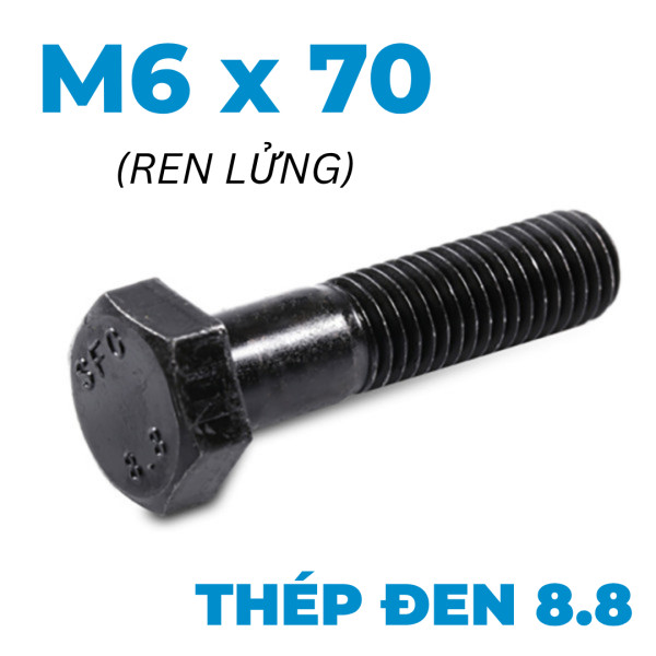 Bulong Thép Đen 8.8 DIN931 M6x70 Ren Lửng
