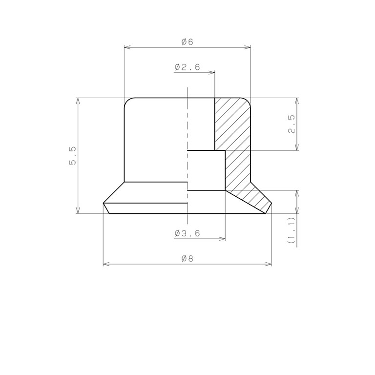 Bản vẽ kỹ thuật Đầu Nấm Hút Chân Không, Cao Su HNBR, O.D 8 mm, Pisco VP8RHN