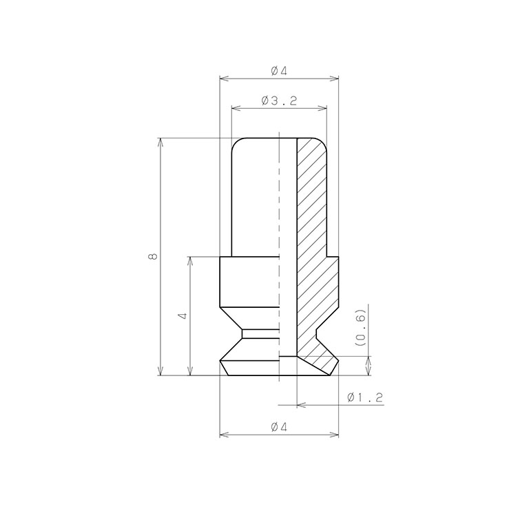 Bản vẽ kỹ thuật Đầu Nấm Hút Chân Không, Butadien Dẫn Điện (Điện Trở Thấp), O.D 4 mm, Pisco VP4RE