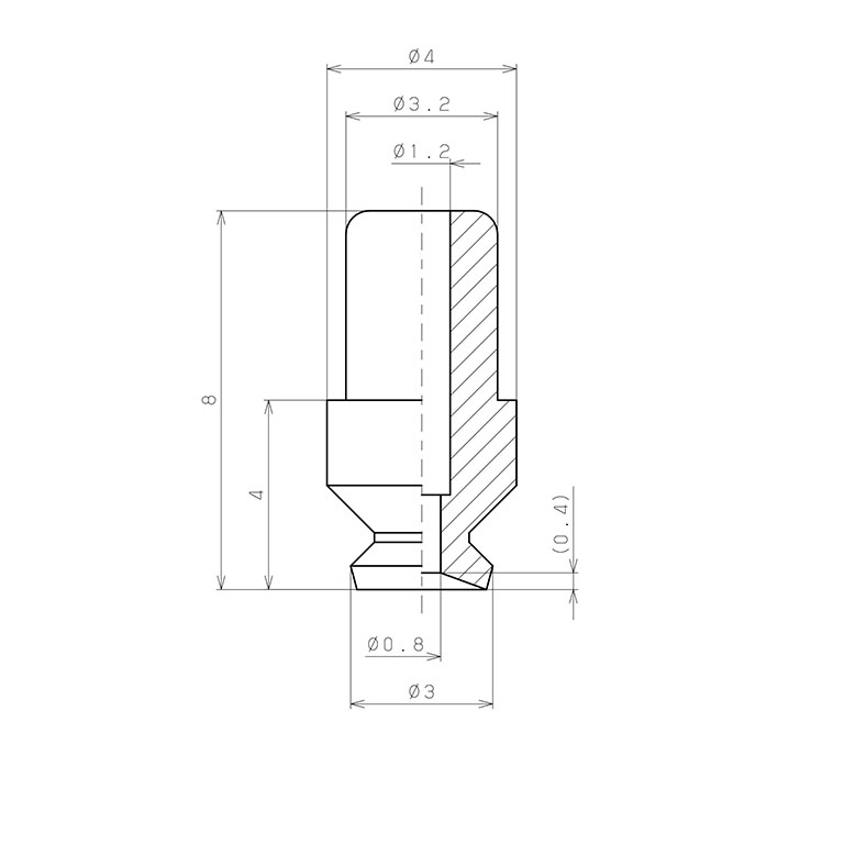Bản vẽ kỹ thuật Đầu Nấm Hút Chân Không, Cao Su Nitrile (NBR), O.D 3 mm, Pisco VP3RN