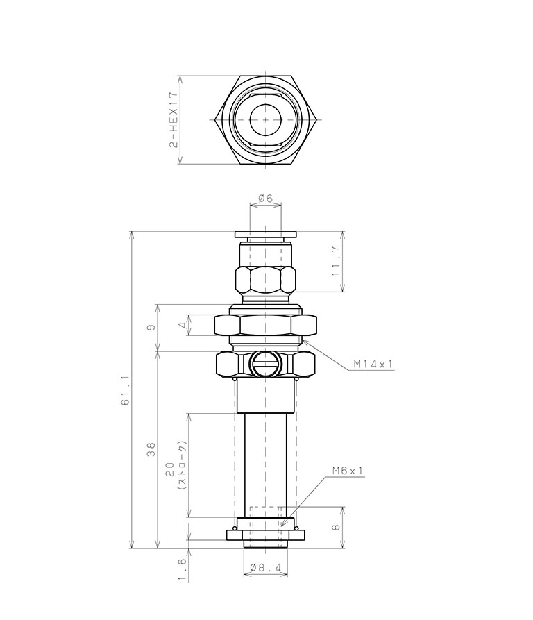 Bản vẽ kỹ thuật Bộ Nấm Hút Chân Không Hình Oval Và Giá Đỡ, Silicone,  O.D 8x20 mm, Pisco VPOC8x20-20ES-6J