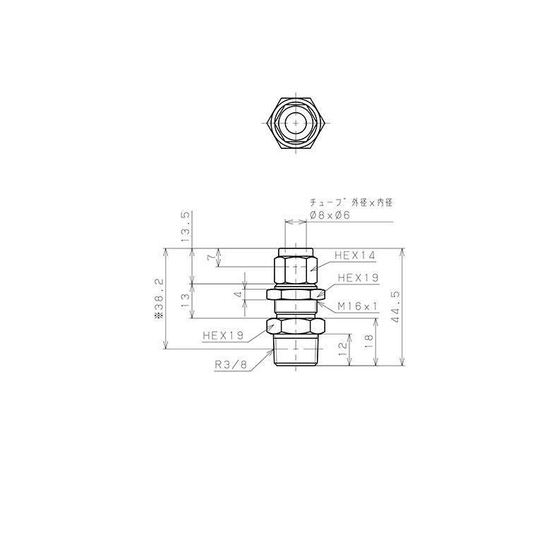 Bản vẽ kỹ thuật Đầu Ngạnh Nối Ống Có Đai Ốc Xiết Dạng Lắp Vách Ren Ngoài Pisco NSMC0860-03