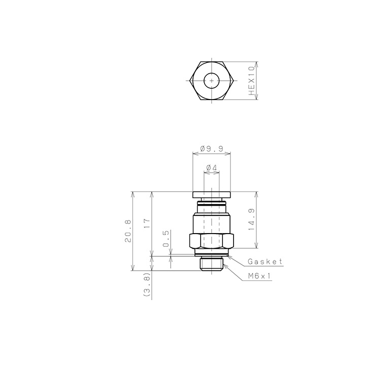 Bản vẽ kỹ thuật Đầu Nối Nhanh Khí Nén Dạng Thẳng Thân Lục Giác Ren Ngoài Pisco PC4-M6W