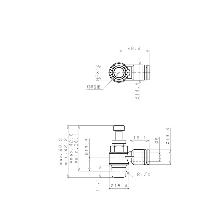 Bản vẽ kỹ thuật Van Tiết Lưu Khí Nén Inox 303 Pisco SJSC8-02A