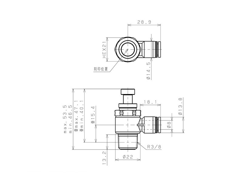 Bản vẽ kỹ thuật Van Tiết Lưu Khí Nén Bằng Nhựa PP Pisco PJSC8-03A-F-S