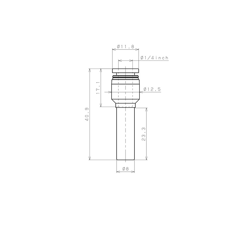 Bản vẽ kỹ thuật Đầu Nối Nhanh Khí Nén Giữa Ống Khí Và Fitting Dạng Nối Giảm Pisco PPGJ8-1/4-UC