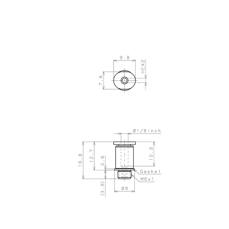 Bản vẽ kỹ thuật Đầu Nối Nhanh Khí Nén Dạng Thẳng Ren Ngoài Pisco POC1/8-M6M