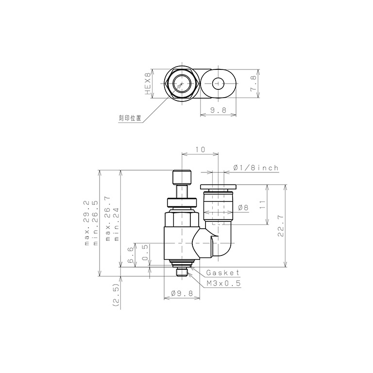 Bản vẽ kỹ thuật Van Tiết Lưu Khí Nén Pisco JSS1/8-M3B