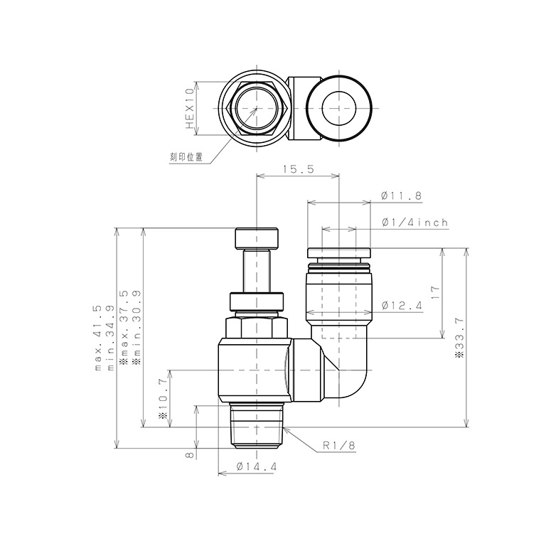 Bản vẽ kỹ thuật Van Tiết Lưu Khí Nén Pisco JSS1/4-01B-C