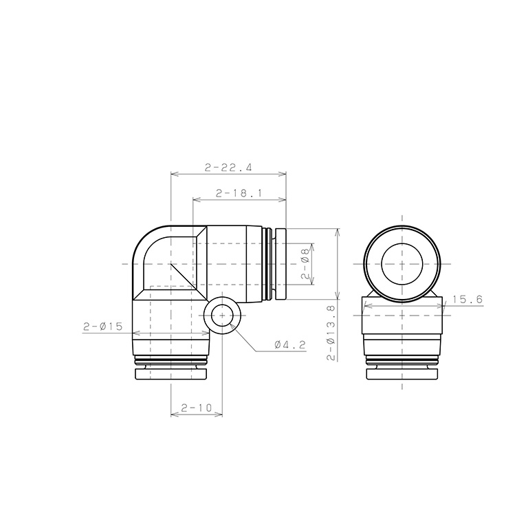 Bản vẽ kỹ thuật Đầu Nối Nhanh Khí Nén Cong 90° Pisco PV8SUS