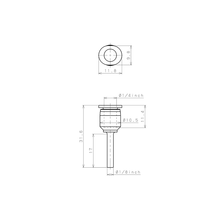 Bản vẽ kỹ thuật Đầu Nối Nhanh Khí Nén Giữa Ống Khí Và Fitting Dạng Nối Giảm Pisco PGJ1/8-1/4M