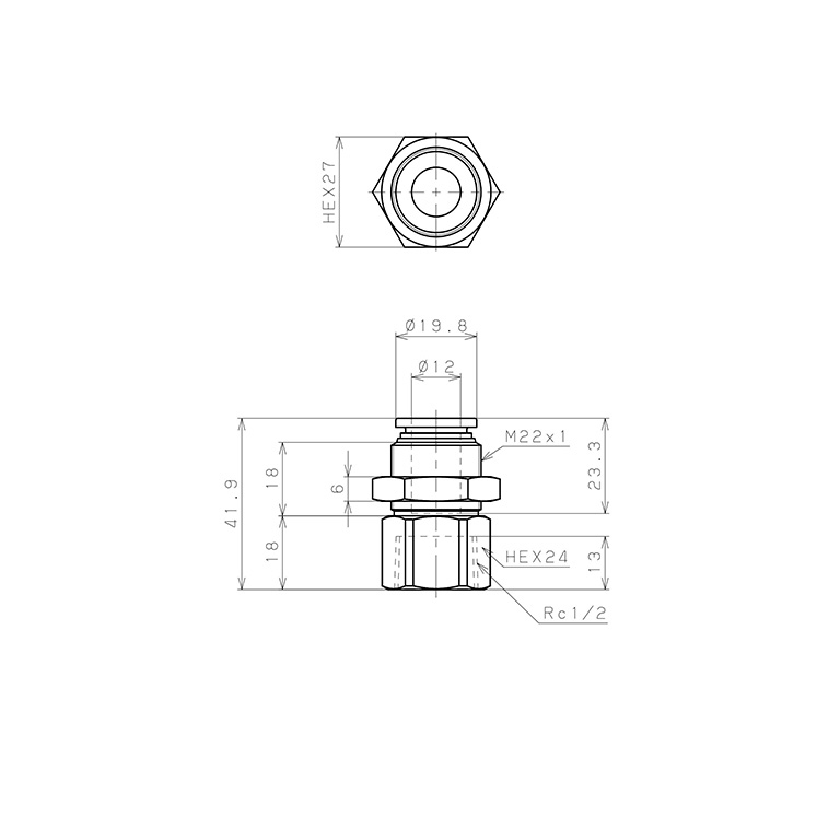 Bản vẽ kỹ thuật Đầu Nối Nhanh Khí Nén Dạng Thẳng Ren Trong Ngoài Pisco SPMF12-04-UC