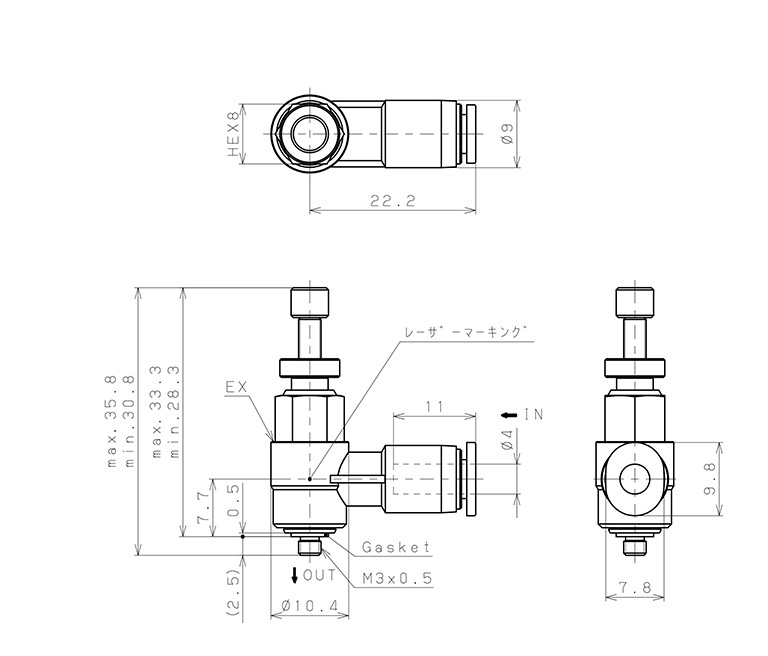 Bản vẽ kỹ thuật Van Xả Nhanh Khí Nén Pisco EQH-4M3E