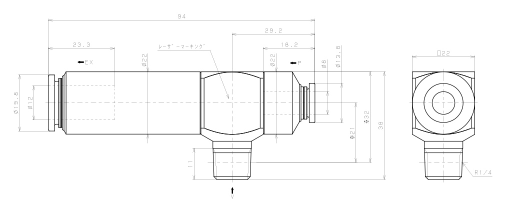 Bản vẽ kỹ thuật Bộ Tạo Chân Không Dòng VM - VC (-S3 Spec.) Pisco VCE20-028CJ-S3
