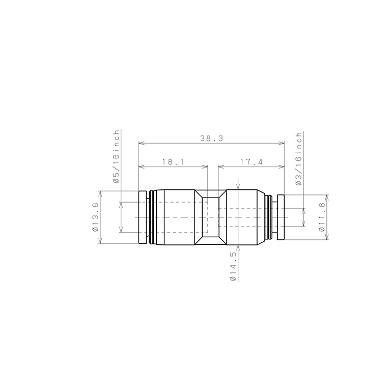 Bản vẽ kỹ thuật Đầu Nối Nhanh Khí Nén Dạng Nối Giẩm Pisco PG5/16-3/16