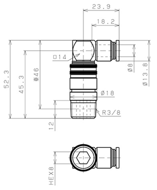 Bản vẽ kỹ thuật Bộ Đầu Nối Nhanh Ống Dẫn Điều Khiển Nhiệt Độ Khuôn Đúc Dạng Cong 90° Pisco AKL10-803