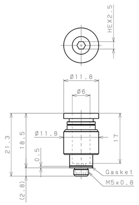 Bản vẽ kỹ thuật Đầu Nối Nhanh Khí Nén Thẳng Phi 6mm Ren Ngoài M5 Pisco POC6-M5