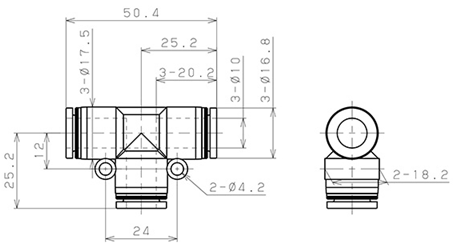Bản vẽ kỹ thuật Đầu Nối Nhanh Khí Nén Chữ T Phi 10mm Pisco PE10