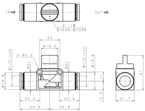 Bản vẽ kỹ thuật Van Tay Khí Nén Pisco HV1/2-1/2-2