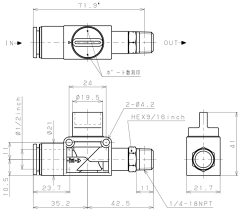 Bản vẽ kỹ thuật Van Tay Khí Nén Pisco HV1/2-N2U