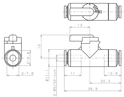 Bản vẽ kỹ thuật Van Bi Khí Nén, Loại Mini Pisco BVU5/32-5/32
