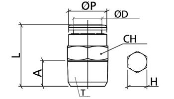 Bản vẽ kỹ thuật Đầu Nối Nhanh Khí Nén Đồng Ø4mm - Ren Ngoài 1/8" CDC BPC 04R01