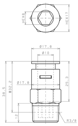 Bản vẽ kỹ thuật Đầu Nối Nhanh Khí Nén Dạng Thẳng Thân Lục Giác Ren Ngoài Pisco APC10-03-E-C
