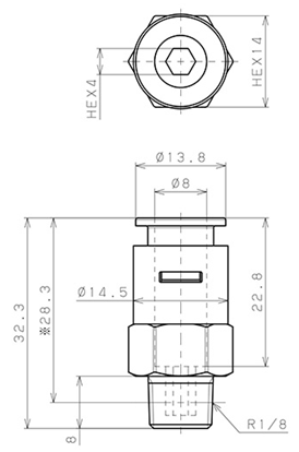 Bản vẽ kỹ thuật Đầu Nối Nhanh Khí Nén Dạng Thẳng Thân Lục Giác Ren Ngoài Pisco APC8-01-N-C