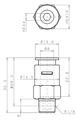 Bản vẽ kỹ thuật Đầu Nối Nhanh Khí Nén Dạng Thẳng Thân Lục Giác Ren Ngoài Pisco APC8-01-TP-C